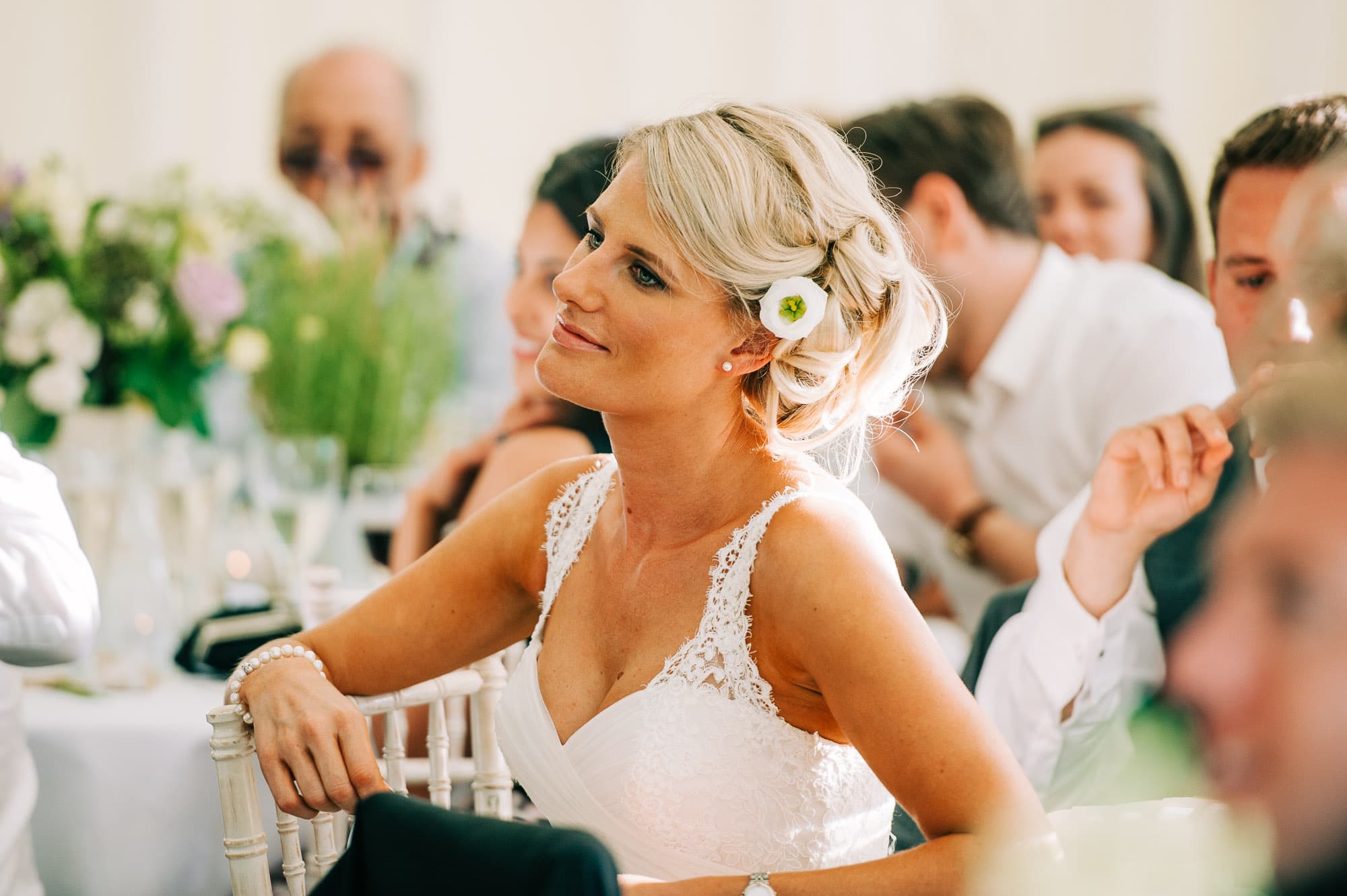 Bride watching the speeches at Hockering House