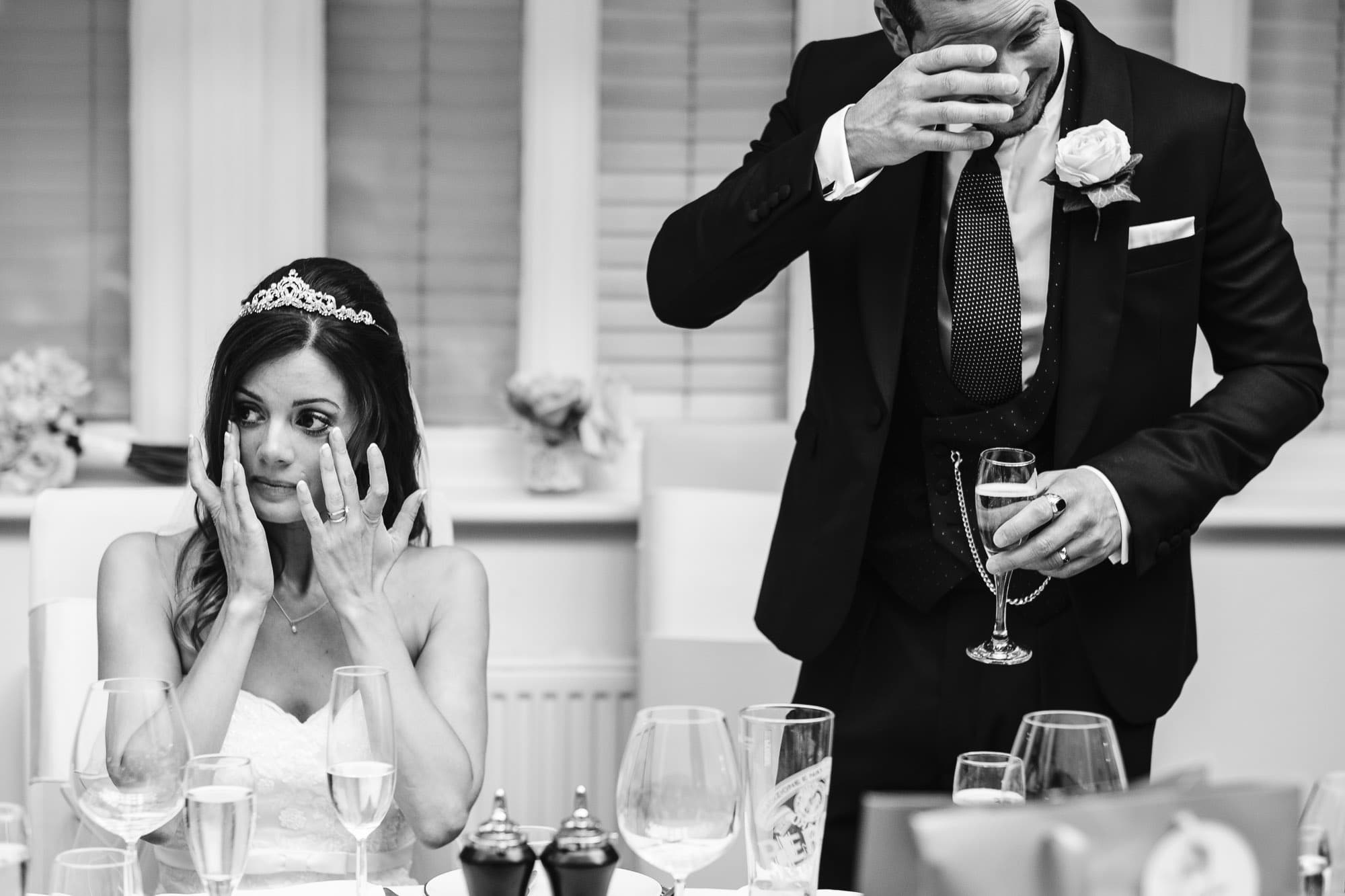 Bride and groom get emotional during the speeches