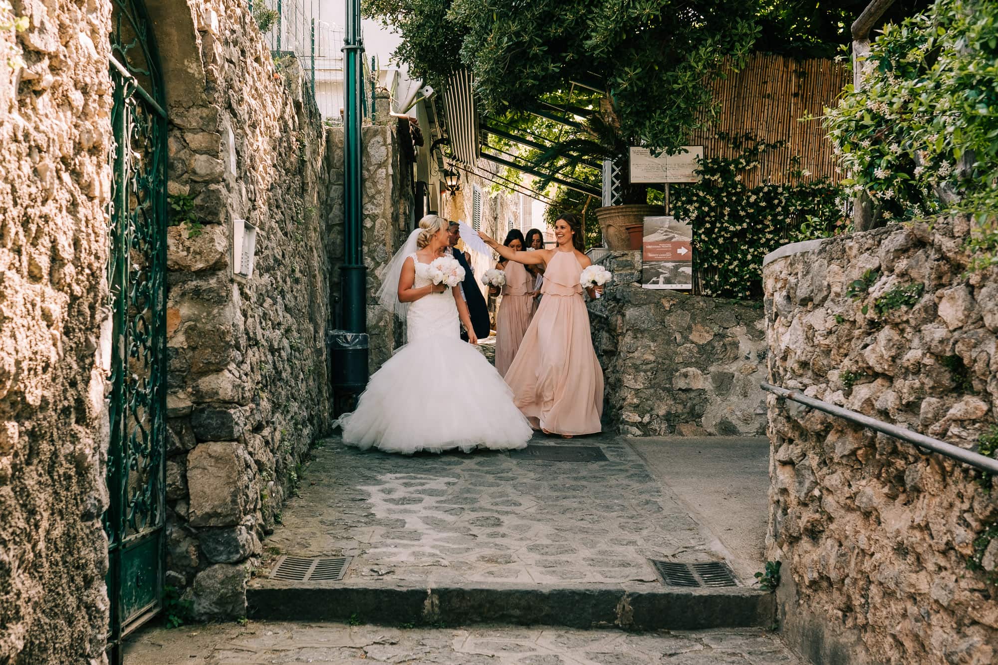 Bride walking through the streets of Ravello