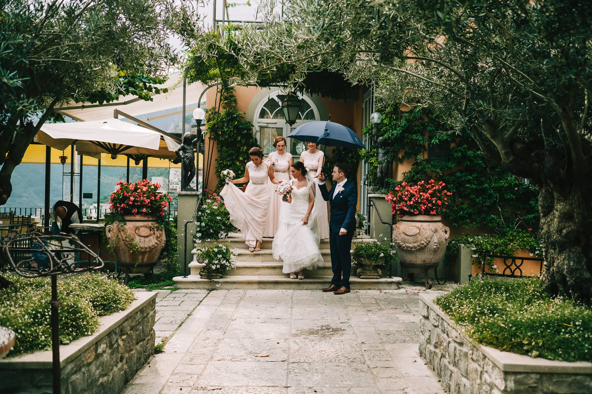 Bridal party heading to the church in Ravello
