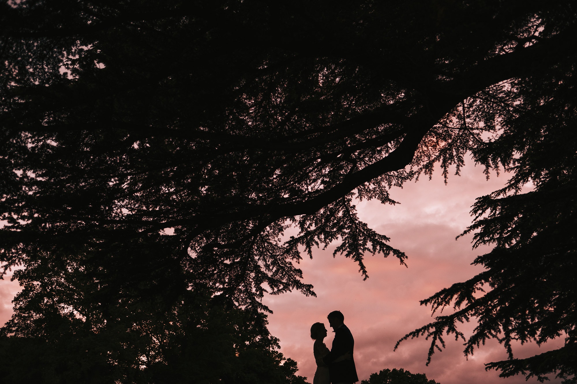 Bride and groom at night