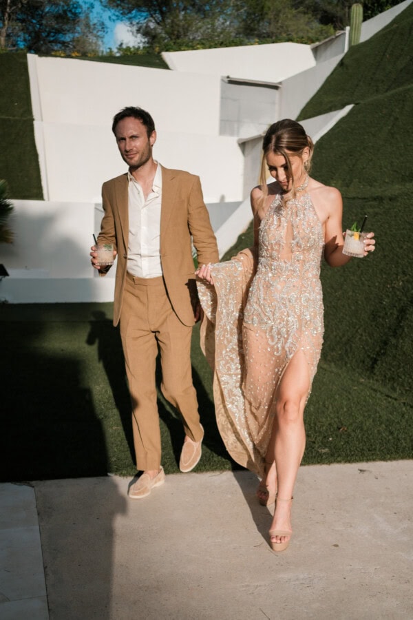 Bride and groom walking