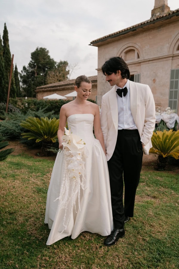 Bride and groom walking at Fontsanta Hotel